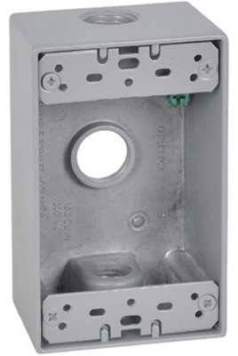 1 Gang Outlet Box, Rectangular, Gray, Weatherproof, Three 0.5-In. Holes ...