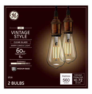 LED Vintage Light Bulb ST19 Medium Base Warm White 6 Watt 2 Pk. True Value Hardware