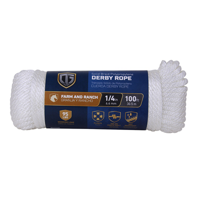 Polypropylene Rope, Braided, Smooth, White, 1/4-In. x 100-Ft