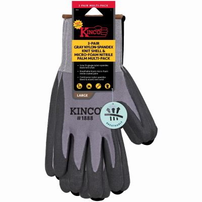 Gray Nylon Gloves, Men's L, 3-Pk. - True Value Hardware