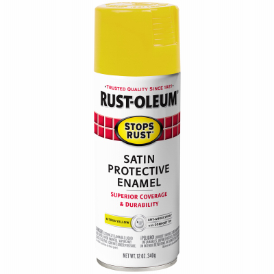 柑羅 Stops Rust Protective Enamel Spray Paint, Satin Citrus Yellow, 12