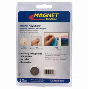 Magnet Anywhere Steel Discs, Adhesive Back .75-In. Diam., 5-Pk.