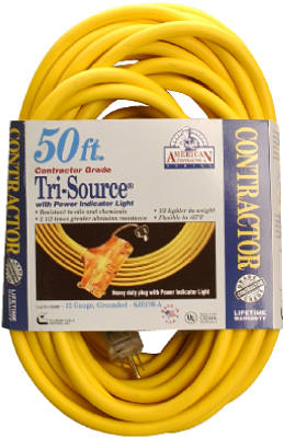 50 Ft. 12/3 Yellow American Contractor Series Outdoor Cord