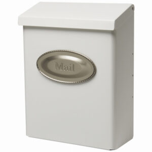Designer Vertical Wall Mount Mailbox, Concealed Lock, Medium, White Steel