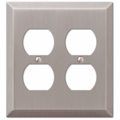 Century Outlet Wall Plate, Brushed Nickel, Steel, 2 Duplex