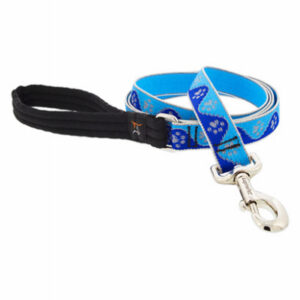 Dog Leash, Reflective Blue Paws Pattern, 1-In. x 6-Ft.