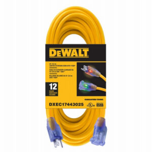 Lighted Extension Cord, 12/3 SJTW, Yellow, 25 Ft.