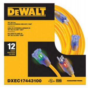 Lighted Extension Cord, 12/3 SJTW, Yellow, 100 Ft.