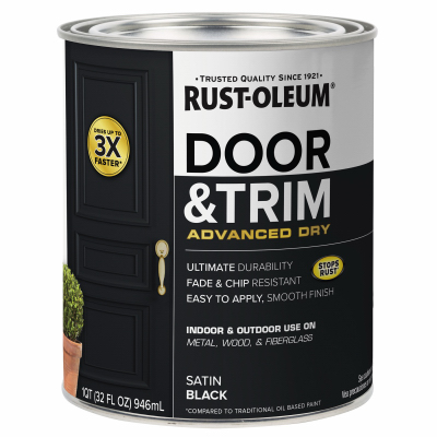 Door and Trim Paint, Interior/Exterior, Water Based, Satin Black, Quart