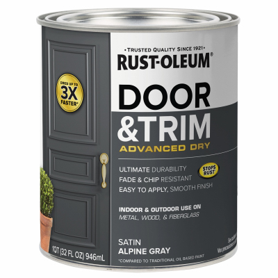 Door and Trim Paint, Interior/Exterior, Water Based, Satin Alpine Gray, Quart