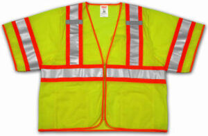 Job Sight Safety Vest, Fluorescent Yellow & Green Mesh, S/M