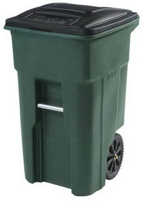Trash Cart, Green, Wheeled, 32 Gallons