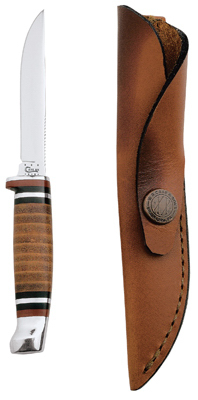 Small Hunter Knife, Leather Sheath & Handle, 3-1/8-In. Stainless Steel Clip Blade