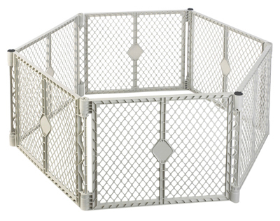 Portable Play Yard, 6-Panel, Light Gray Plastic, 18.5-Sq. Ft. x 26-In.