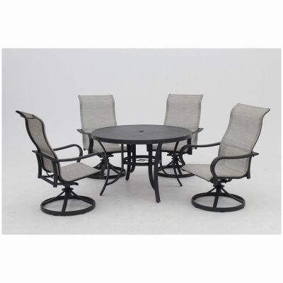 Palermo Swivel Rocker Dining Chair Sling Fabric Gray Aluminum Frame