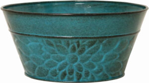 Laurel Bowl Planter, Lagoon Green Embossed Sheet Metal, 8 In. High
