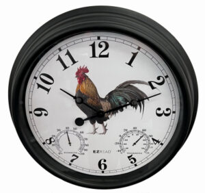Rooster Outdoor Clock & Thermometer, 15 In. Dial