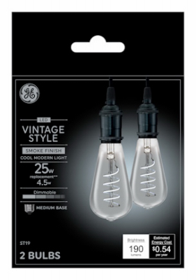 Vintage LED Bulbs, Smoke, 4 Watt, 190 Lumens, 2-Pk.