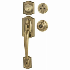 Camelot Exterior Door Handleset, Georgian Design, Single Cylinder, Antique Brass