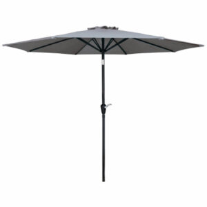 Patio Market Umbrella, Crank Open/Tilt, Steel Pole, Gray Fabric, 9 Ft.