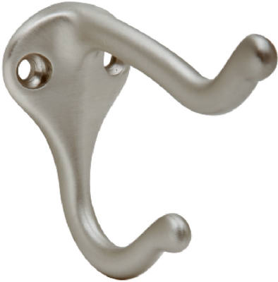 Coat/Hat Hook, Satin Nickel, 3 In.