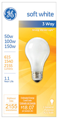 3-Way Soft White Light Bulb, 580/1640/1860 Lumens, 50/100/150-Watts