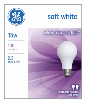 Soft White Light Bulbs, 15 Watt, 2-Pk.