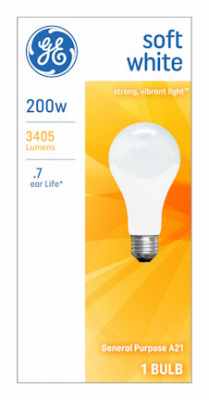 Soft White Light Bulb, A21, 200 Watt