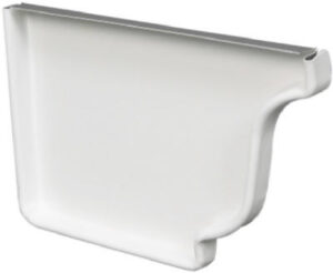 Gutter Left End Cap, White Galvanized Steel, 4 In.