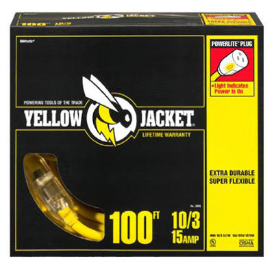 Yellow Jacket Extension Cord, 15A 10-Gauge, 100 Ft.