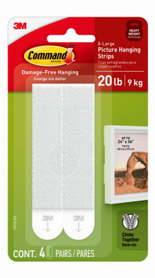 20 Lb. Picture Hanging Strips, White, 4 Pairs, X-Large