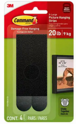 20 Lb. Picture Hanging Strips, Black, 4 Pairs, X-Large