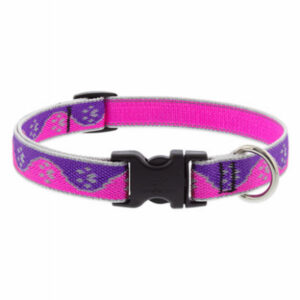 Adjustable Medium Dog Collar, Reflective Pink PawsPattern, 3/4 x 13 - 22-In.