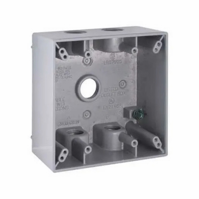 2-Gang Weatherproof Box, (5) 1/2 in. Threaded Outlets, Gray