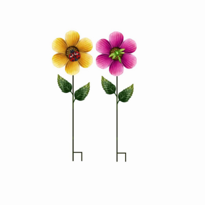 Solar LED Flower & Bug Spinner Stick, Metal, Bee or Dragonfly, 31 In. High