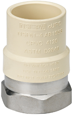 CPVC Transition Adapter, Stainless Steel, 3/4 In. FIP
