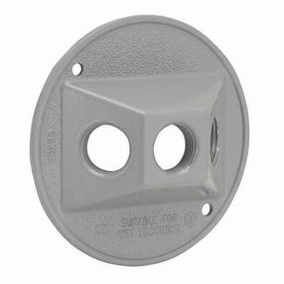 Round Weatherproof Cluster Cover, (3) 1/2 in. Threaded Outlets, Gray