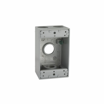 1-Gang Weatherproof Box, (4) 3/4 in. Threaded Outlets, Gray