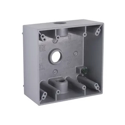 2-Gang Weatherproof Box, (3) 1/2 in. Threaded Outlets, Gray