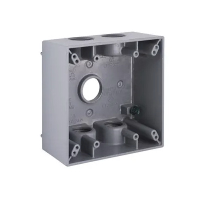 2-Gang Weatherproof Box, (5) 3/4 in. Threaded Outlets, Gray
