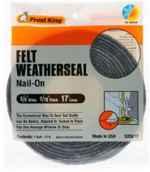Felt Weatherstrip, 5/8W x 3/16 In. T x 17 Ft.