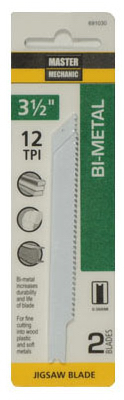 Bi-Metal/Cobalt Jigsaw Blade, 3.5 In., 12-TPI, 2-Pk.