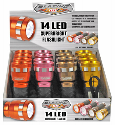 14 LED Cool Color Flashlight, Aluminum, Assorted Colors