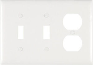 Pass & Seymour Wall Plate, 3-Gang, 2-Toggle & 1-Duplex, Urea, White