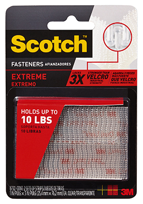 Extreme Fasteners Recloseable Strip, Clear, 1 x 3 In., 2-Pr.
