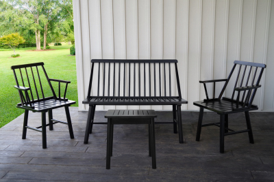 Farmhouse Bench, Black Painted Wood,