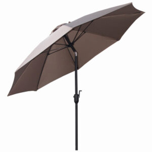 Patio Canopy Umbrella, Crank Open/Tilt, Aluminum Pole, Taupe Fabric, 9 Ft.