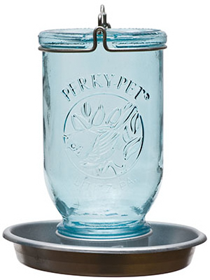 Wild Bird Waterer, Antique Blue Mason Jar