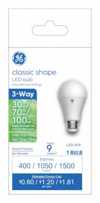 LED 3-Way Light Bulb, A19 Medium Base, 5/10/15 Watt