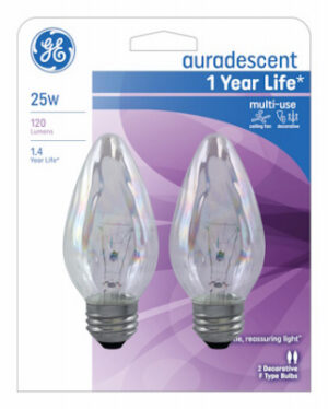 Auradescent Light Bulb, Flame, 25 Watt, 2-Pk.